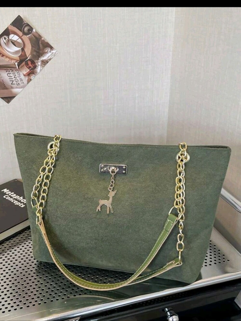 Fashionable Plaid Chain Embroidery Versatile Dual Handle Tote Shoulder Bag For